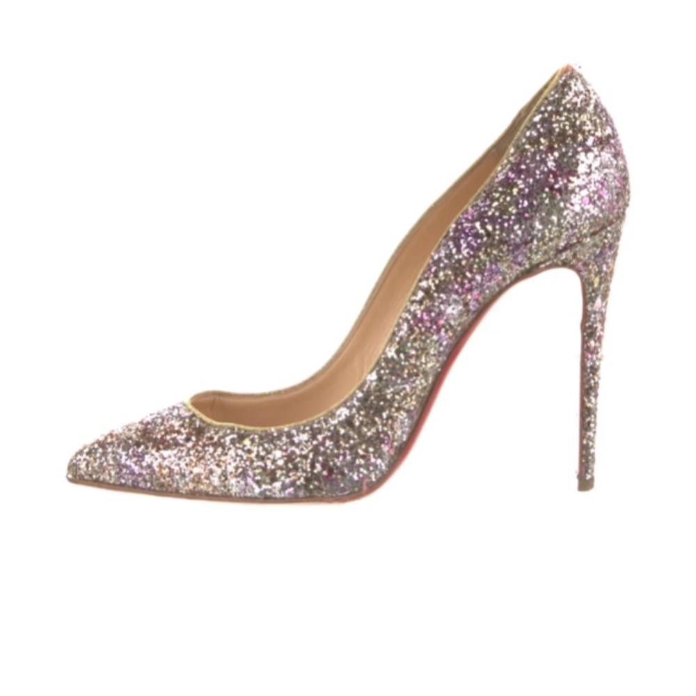 Pigalle Follies Glitter Red Sole Pump, Rosette/Gold